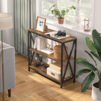 MAHANCRIS 31.5" Sofa Table, Industrial Console Table, 3-Tier Entryway Table, Narrow Sofa Table with Storage Shelves, Foyer Table, Hallway Table for entryway, Living Room, Rustic Brown CTHR8001Z