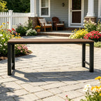 46" Outdoor Metal Backless Bench, All-Weather Patio Garden Bench for Backyard, Porch, or Lawn, Durable Steel Bench for Outdoor Spaces, Walnut