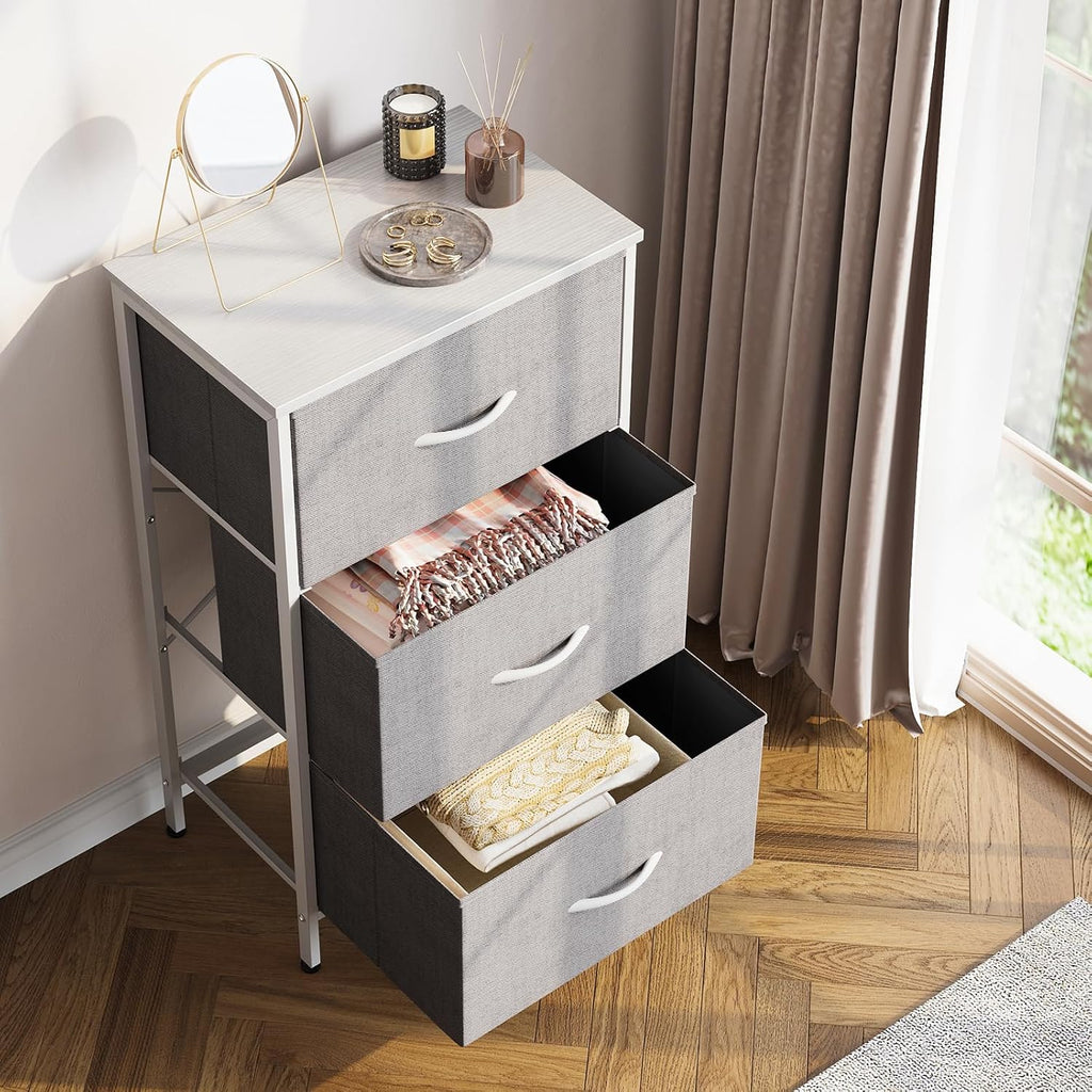 AODK Small Dresser for Bedroom Nightstand with 3 Storage Drawers,Light Grey | Chest of Drawers End Table for Living Room, Closet Dresser with 3 Storage Drawers Organizer Clothes