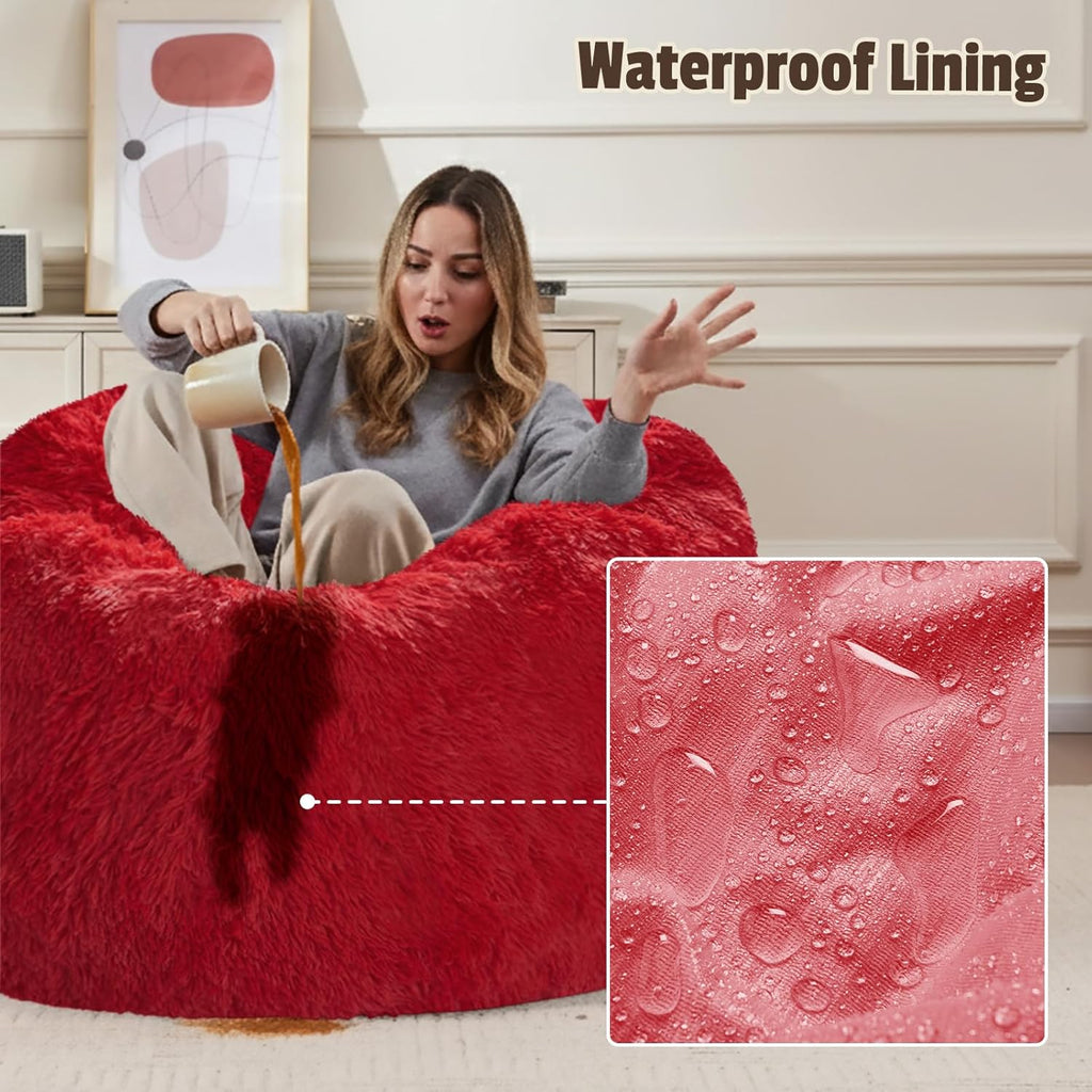 Bean Bag Cover (No Filler), Soft Faux Fur Stuffed Animal Bean Bag Storage, Fluffy Plush Bean Bag Chair Cover Washable, Comfy Bean Bag Covers for Adults Kids Teens, 38"x40" Red