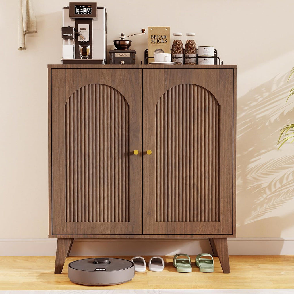 Sideboard Buffet Cabinet with Storage, Modern Accent Cabinet with Adjustable Shelf & Solid Wood Legs, Farmhouse Coffee Bar Cabinet for Living Room, Kitchen, Entryway, Walnut*2 pc