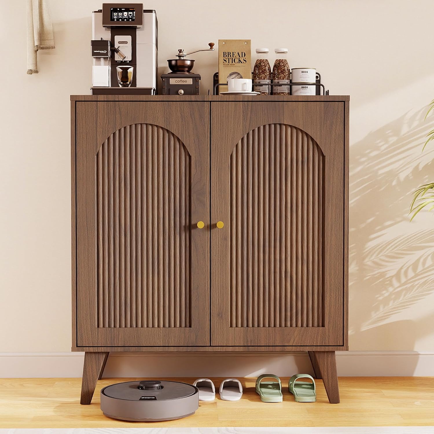Sideboard Buffet Cabinet with Storage, Modern Accent Cabinet with Adjustable Shelf & Solid Wood Legs, Farmhouse Coffee Bar Cabinet for Living Room, Kitchen, Entryway, Walnut*2 pc