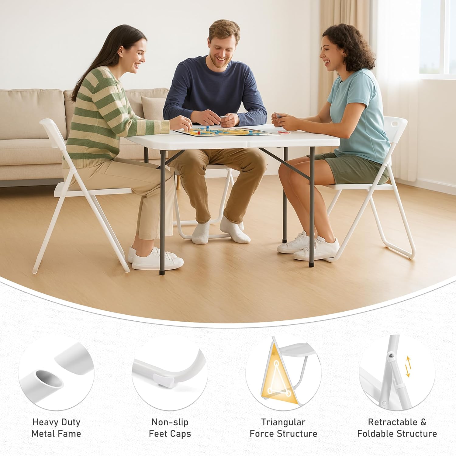 White Plastic Folding Chairs 6 Pack, Lightweight Foldable Chair with 350lbs Capacity, Metal Frame Easy to Fold & Store, Commercial Chairs for Parties Office Wedding Dinning Events
