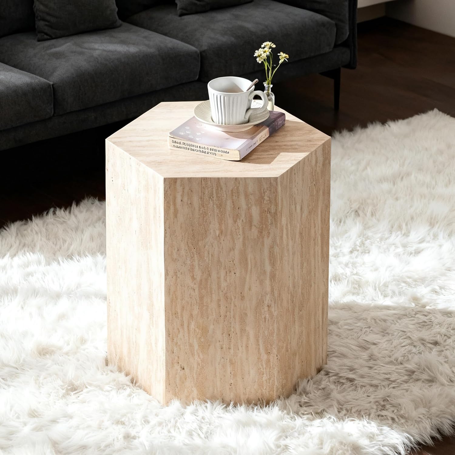 Hexagonal Side Table with 3 Anti-Slip Mat, Side Table Nightstand for Living Room, Bedroom,Sofa, 15.75" L x 13.58" W x 18.90" H, No Assembly Required,DSS
