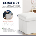Ornavo Home Small Square Storage Ottoman, Foldable Linen, 12x12x12, White | Collapsible Cube Design; Foot Rest Stool Seat; Ideal for Living Room, Bedroom, Home Office or Dorm