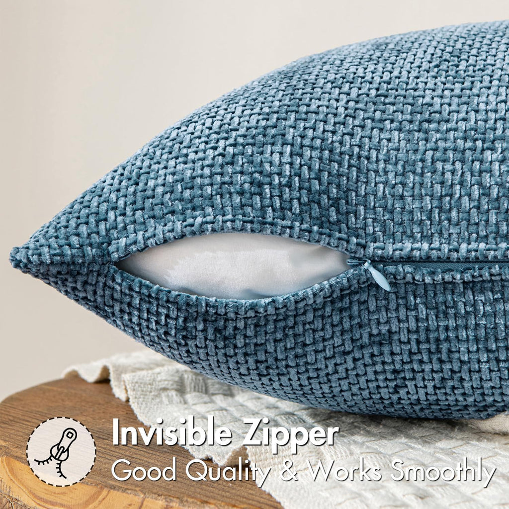 MIULEE Pack of 2 Blue Throw Pillow Covers 20x20 Inch Coastal Summer Modern Boho Accent Decorative Pillow Covers Soft Chenille Farmhouse Cushion Covers for Home Decor Couch Bed Sofa Living Room