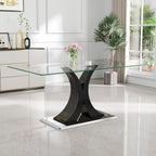 Modern Luxury Glass Dining Table for 4-6, 63'' Clear Minimalist Glass Top Kitchen Table, Large Apartment Rectangle Dinner Room Table with Black MDF & Silver Stainless Steel Base, for Home