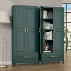 SteeLoong 75" Kitchen Pantry Cabinet with Drawer, Metal Storage Cabinets with Doors and 3 Adjustable Shelves,Green Kitchen Cabinet with 2 Gold Handles,Food Cupboard for Livingroom,Pantry, Bathroom