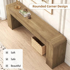 82.75" Extra Long Console Table for Entryway, Farmhouse Rounded-Edge Entryway Table, U-Shaped Foyer Table Sofa Table for Living Room Hallway Entrance, Rustic Brown