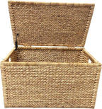eHemco Water Hyacinth Wicker Storage Trunk with Metal Frame, Decorative Blanket Chest & Storage Box, Farmhouse Woven Storage for Bedroom, Living Room & Entryway, Natural, 30 x 17.5 x 17.5 Inch