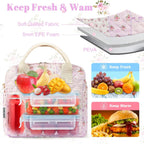 Quilted Lunch Box for Women, Large Insulated Lunch Bag for Adult,Elegant Pink Patchwork Cute Portable Tote Bags for Work Travel Beach Picnic (Purple Patchwork, M)