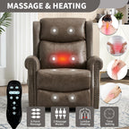 PELUMY Genuine Leather Swivel Rocking Recliner Chair for Adults, 360° Swivel Glider Rocker with Heat & Vibrating Massage, Lounge Chair for Living Room, Bedroom, Nursery Grey