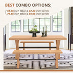 LUE BONA 47 inch Dining Bench with Solid Wood, Farmhouse Kitchen Bench with Natural Wood Grain, Heavy Duty Rectangular Kitchen Dining Chair for Home and Dining Room, Oak Grain-Natural Color