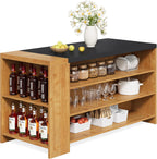 Little Tree 55 Inches Kitchen Island, 4-Tier Kitchen Storage Cabinet with Large Worktop & Leg Room, Modern Wooden Kitchen Stationary Island for Dining Room, Coffee Bar Cabinet for Living Room, Oak