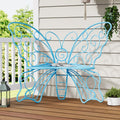 49 Inch Outdoor Bench, Blue Garden Bench with Metal Frame, Weatherproof Butterfly Front Porch Benches for Lawn, Garden, Yard, Balcony