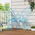 49 Inch Outdoor Bench, Blue Garden Bench with Metal Frame, Weatherproof Butterfly Front Porch Benches for Lawn, Garden, Yard, Balcony