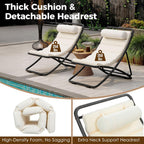 Outdoor Folding Lounge Chair Set of 2, Rattan Outdoor Patio Sling Chairs with Adjustable Backrest, Thick Cushioned & Detachable Headrest, Portable Beach Sling Chair for Poolside Backyard (Black)