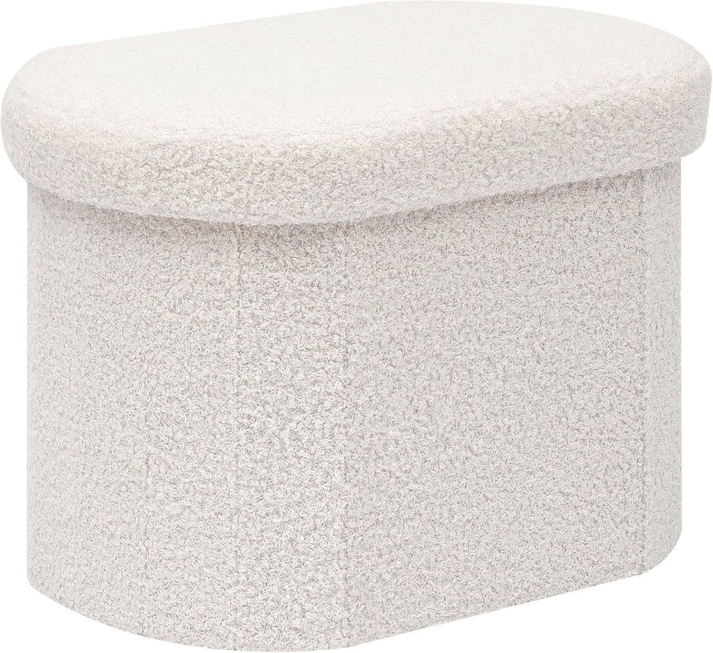 PINPLUS Storage Ottoman Boulce Tufted Oval Small Ottomans Bench Foot Rest with Storage, 16.1"x12.2"x12.2" (White)