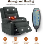 Korser Recliner Chair, 360° Swivel Rocker Recliner for Adults, Rocking Recliners with Massage & Heat, Nursery Rocking Chairs with Cup Holders, Manual Reclining Glider for Living Room, Nursery, Gray