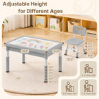 Kids Table and 4 Chairs, 4 in 1 Activity Table w/Reversible Graffiti/Block Building Tabletop, Adjustable Height, Toddler Table and Chair Set with Storage (Gray, 1 Table + 4 Chairs)