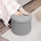 BoxedHome Dorm Room Storage Round Cute Ottoman with Storage Boucle Foot Stool Footrest for Lving Room, Support 220lbs, Gray 15"x15"x12.6"