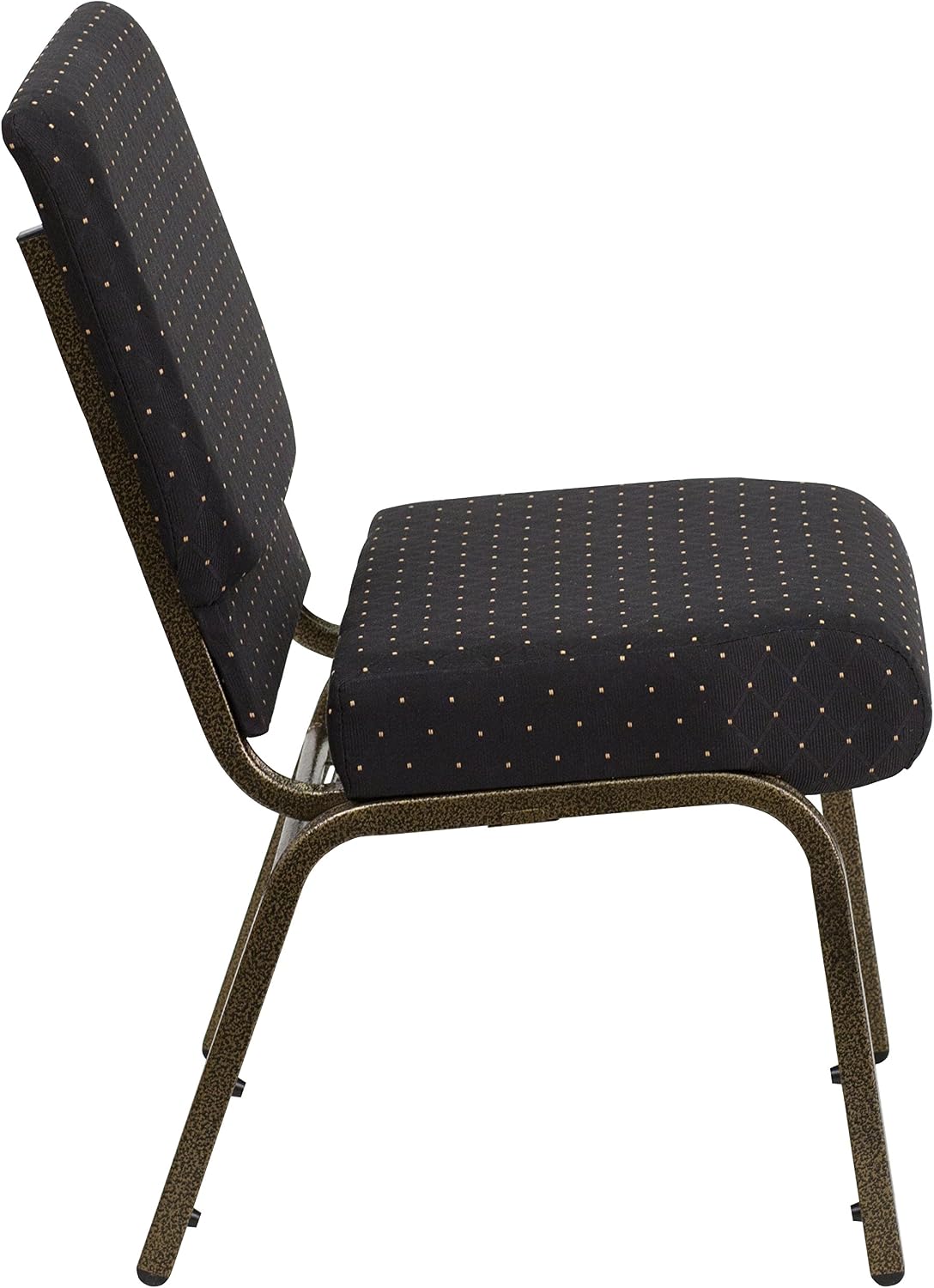 EMMA + OLIVER 21" W Stack Church Chair, Black Dot Patterned Fabric/Gold Vein