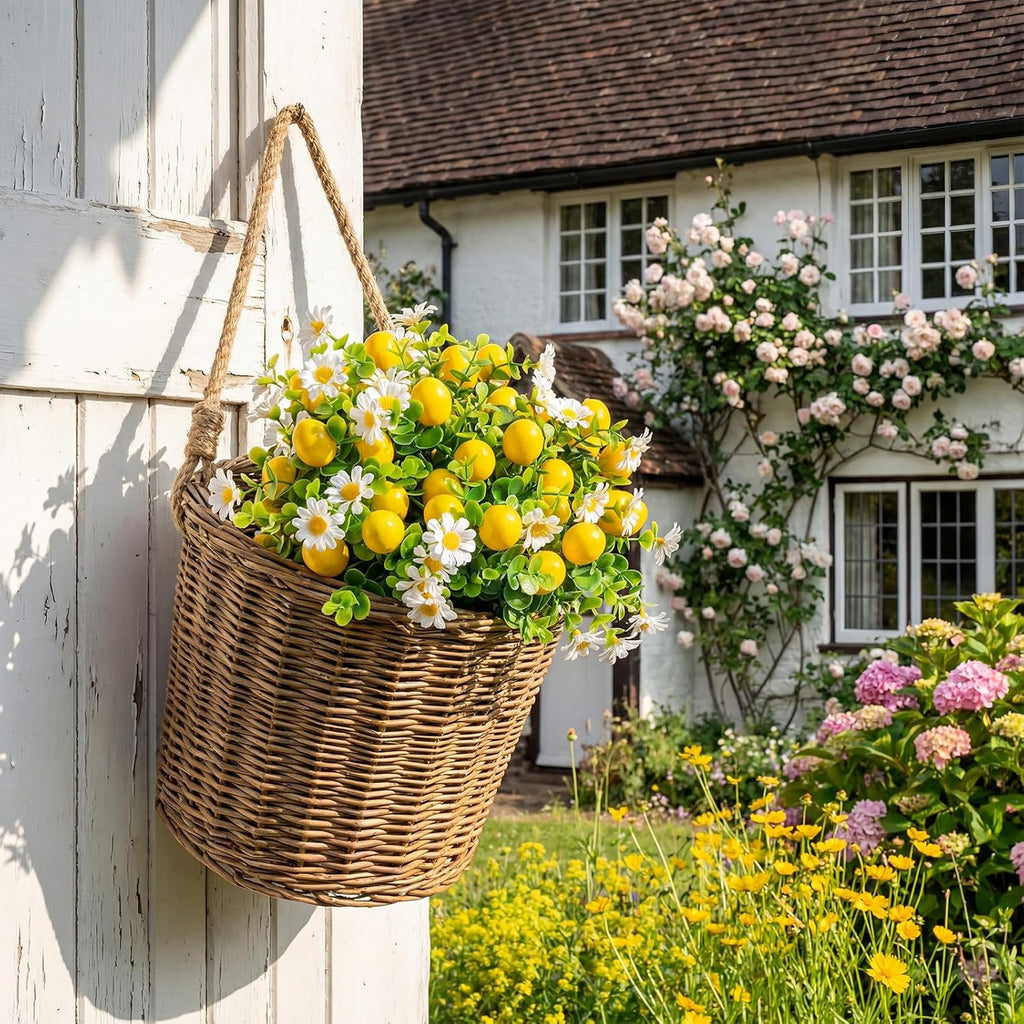 16 Pcs Artificial Lemon Branches Decor Centerpieces for Tables Fake Fruit Lemon Bouquet Summer Yellow Faux Flower Farmhouse Outdoor Decor for Kitchen Home Bathroom Wedding Party