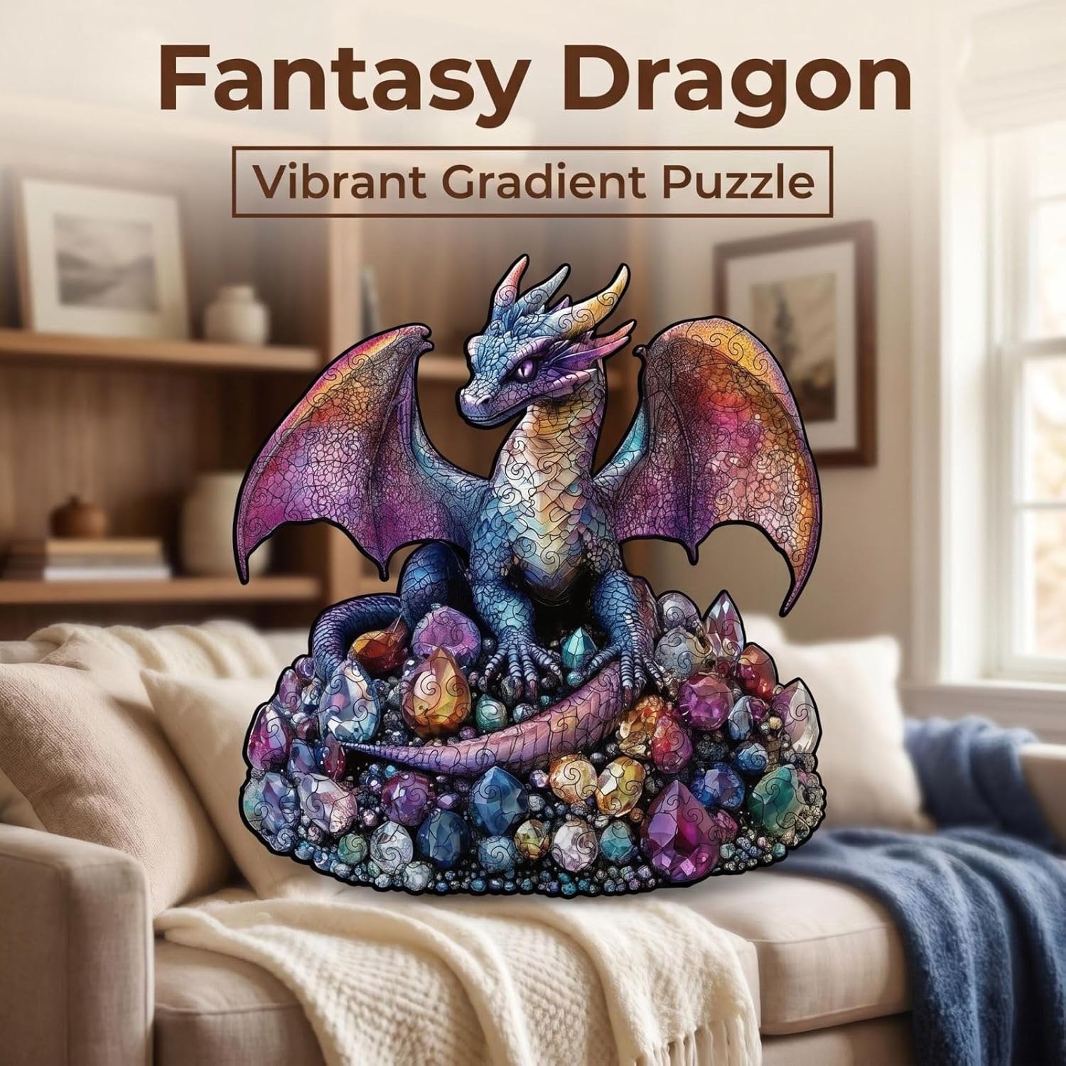 Wooden Puzzle for Adults, Rainbow Dragon Jigsaw Puzzles,Unique Irregular Shaped, Medium Difficulty&Stress Relief Puzzles, Ideal Holiday and Housewarming Gift for Home Deco (L-11 * 11 INCH 250PCS)