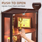 LELELINKY Farmhouse Corner Display Cabinet with Glass Doors, Corner Curio Cabinet with 3-Color LED Motion-Sensor Light, Reinforced Base, Walnut