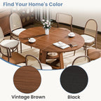 DUMOS Extendable Round Dining Table for 4-8, Modern Kitchen Oval Dinner Table with Storage Shelf, Wood Pedestal Table, Space Saving Modern Style, Brown