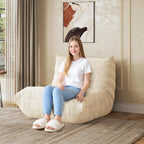 WLIVE Bean Bag Chair for Adults, Teddy Fleece Togo Chair, Giant, Memory Foam, for Living Room and Bedroom, Single, Beige