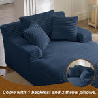 Oreada Oversized Boneless Chaise Lounge Chair Indoor, 66" Corduroy Oversized Comfy Reading Sleeper Chair Boneless Sofa Chaise Couch Bed with 3 Fluffy Pillows, No Assembly Required, Blue