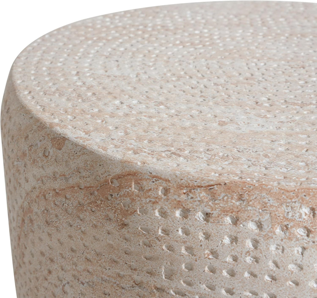 14" Lightweight Concrete Corner End Table, Retro End Table with Stable Load-Bearing Design with MGO, Decorative Accent Table No-Assembly for Indoor Outdoor, Beige