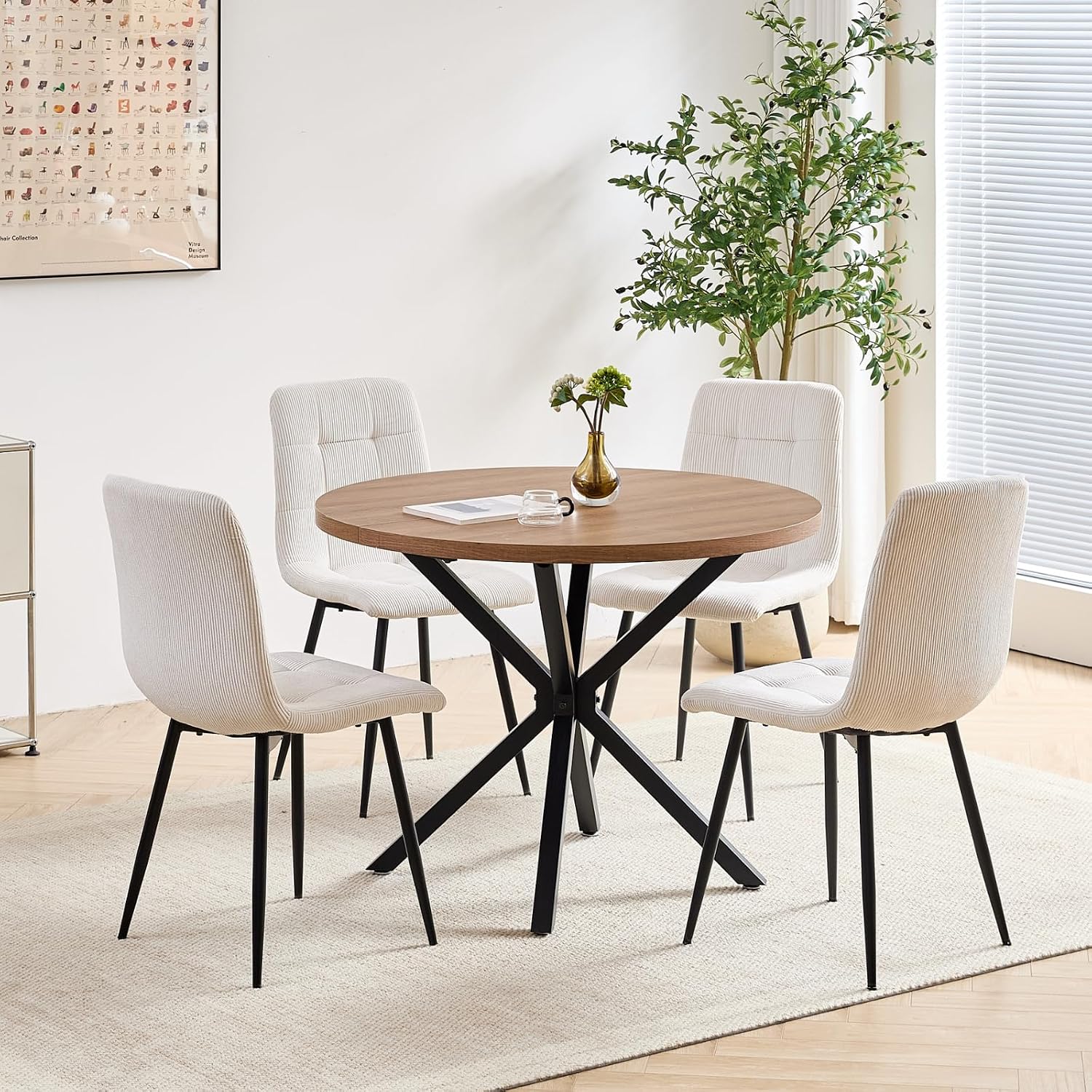 5-Piece Round Dining Table Set for 4 39" Kitchen Table and Chairs Set for 4 with Chairs Compact Small Kitchen & Dining Room Table Sets for Living Room Kitchen Home Apartment Office