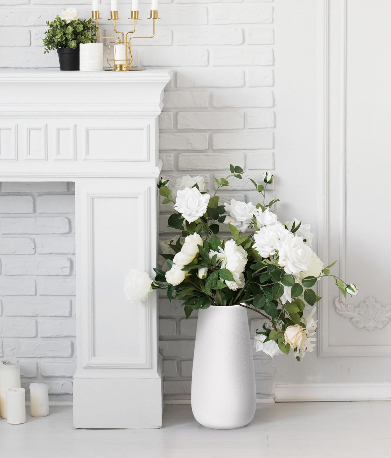 D'vine Dev 12 Inch Ivory Elegant Oval Ceramic Vase for Flowers, Home Décor Vase with Design Box, VS-LD-C-2