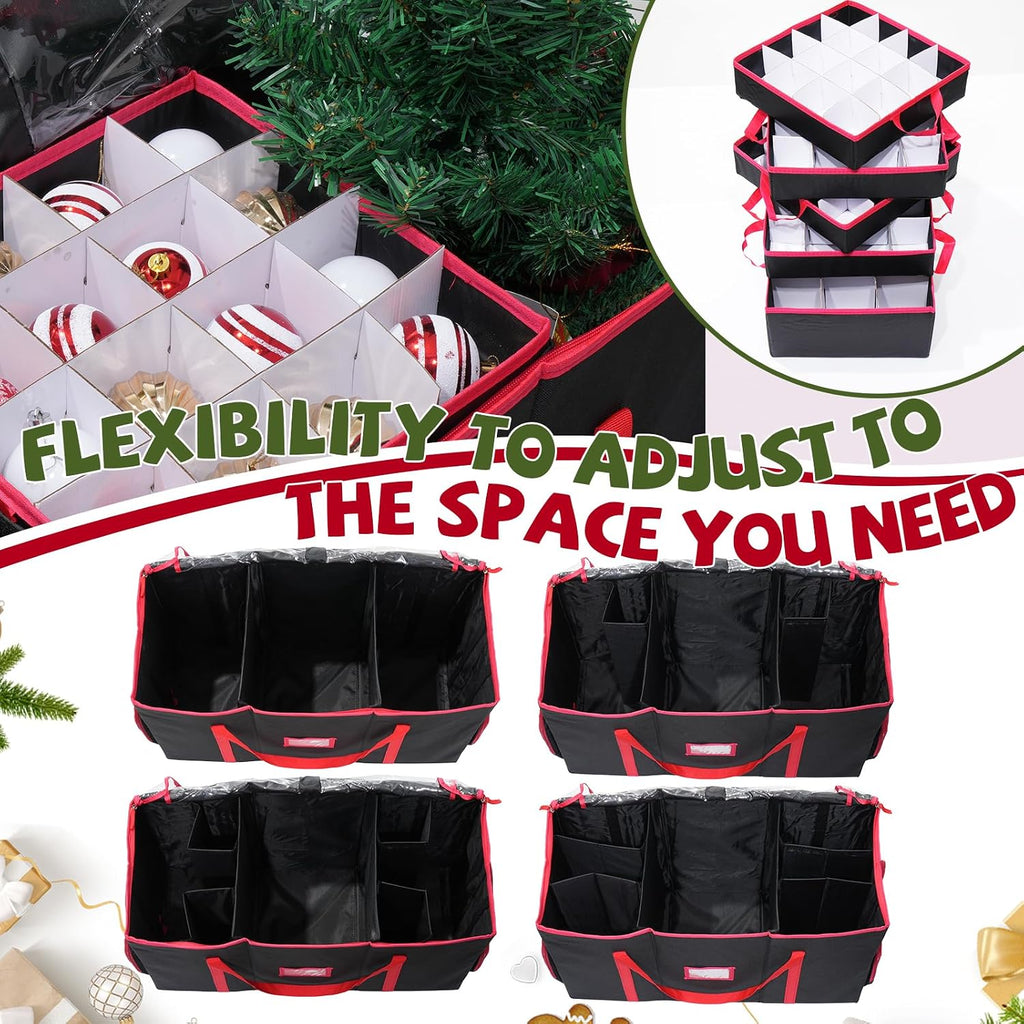 2-in-1 Christmas Ornament Storage Box & Xmas Figurine Container with Dual Zipper Closure Adjustable Dividers and Removable Trays Premium Christmas Ornament Storage Containerd(Black)