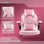 Ergonomic Computer Gaming Desk Chair, PU Leather with Adjustable Lumbar Support and Headrest, Flip-Up Armrests Swivel Wheels & Reclining Chair for Adults and Teens (Pink)
