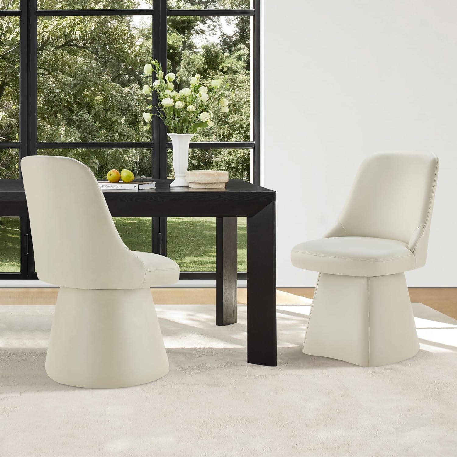 KISLOT Swivel Dining Chairs Set of 1, Upholstered Mid Century Modern Deskchair with High Back, Faux Leather Kitchen Chairs for Dining Room, Bedroom, Dressing Room, Cream