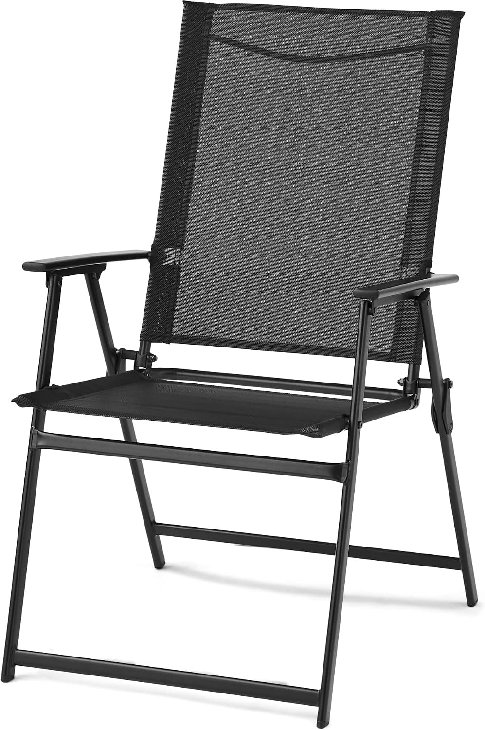 Set of 2 Outdoor Patio Steel Sling Folding Chair, Beige (Color : Black)