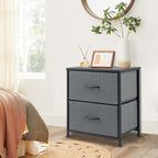 DUMOS Nightstand Set of 2, Small Dresser with 2 Fabric Drawers, End Table | Fabric Bedside Storage Organizer Furniture, 20 Inch Tall Night Stand Side End Table for Dorm, Ash