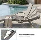 80.3" Outdoor Wicker Chaise Lounge Set of 2, with Pull-Out Side Table, Adjustable Pool Lounge Chairs, Patio Loungers for Balcony, Deck, or Backyard (Grey)