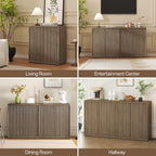 Airynee 31” Sideboard Cabinet with Storage, Fluted Accent Cabinet with Adjustable Shelves, Modern Wood Credenza Cabinets with Pop-up Doors for Entryway Kitchen Living Room Hallway, Brown 3 Pcs