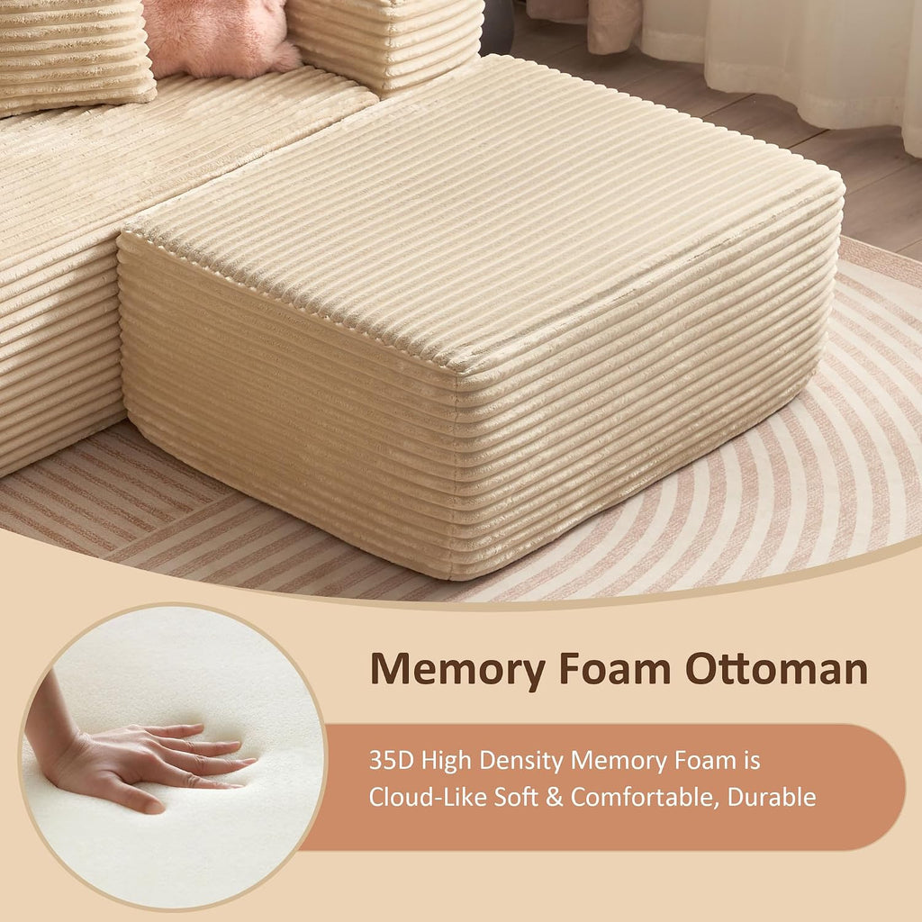 37.1" Ottoman for Couch, Memory Foam Cloud Boneless Sectional Couch for Living Room Foot Stools No Assembly Require (Beige, Ottoman)