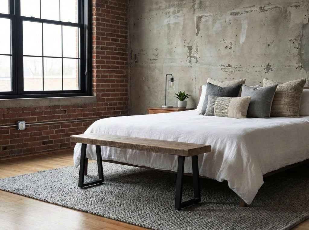 Rustic Revival Reclaimed Barnwood Bench, Solid Wood with Metal Base, Modern Farmhouse Style, 2-Inch Thick Top, for Entryway, Bedroom, Living Room (38x12)