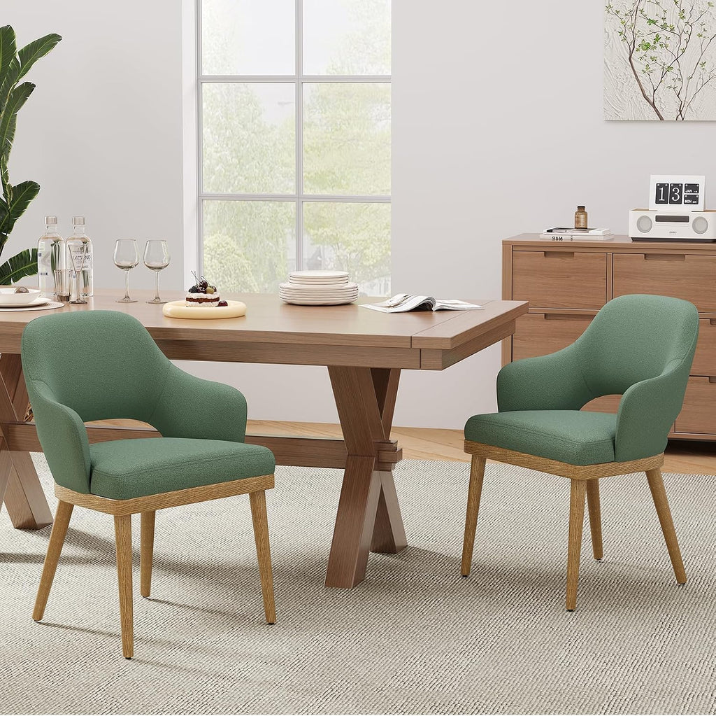 MALOL Wooden Dining Chairs Set of 2, Modern Fabric Upholstered Dining Room Chair, Kitchen Side Chairs, Farmhouse Dinner Chair with Open Back for Kitchen, Green