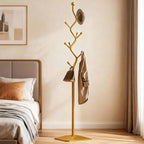 Sturdy Metal Coat rack Tree – Anti-Tip Design with 8 Hooks, Perfect for Home, Dorm, or Office Organization (gold)