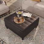 FiveWillowise 31.5 Inch Large Square Ottoman with Storage,Faux Leather | Coffee Table Storage Ottoman Bench with Lift Top Upholstered Footrest Stool Toy Box for Bedroom Living Room,Chocolate