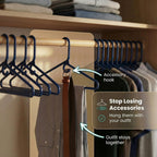 DEILSY™ Navy Heavy Duty Hangers with Hooks for Scarves & Belts – Thick and Strong Clothes Hangers for Shirts, Jackets, Pants, and Dresses – Space-Saving Plastic Hangers – Pack of 30