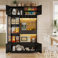 Einhomn 69" Kitchen Pantry Cabinet with LED Lights & Charging Station & Wine Rack, Large Kitchen Hutch with Glass Door & Countertop & Adjustable Shelves for Dining Room, Living Room, Black