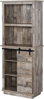 Freestanding Rustic Kitchen Buffet Cabinet, Pantry Storage Cabinet with Sliding Barn Door, Adjustable Shelf, Vintage Wood,for Kitchen